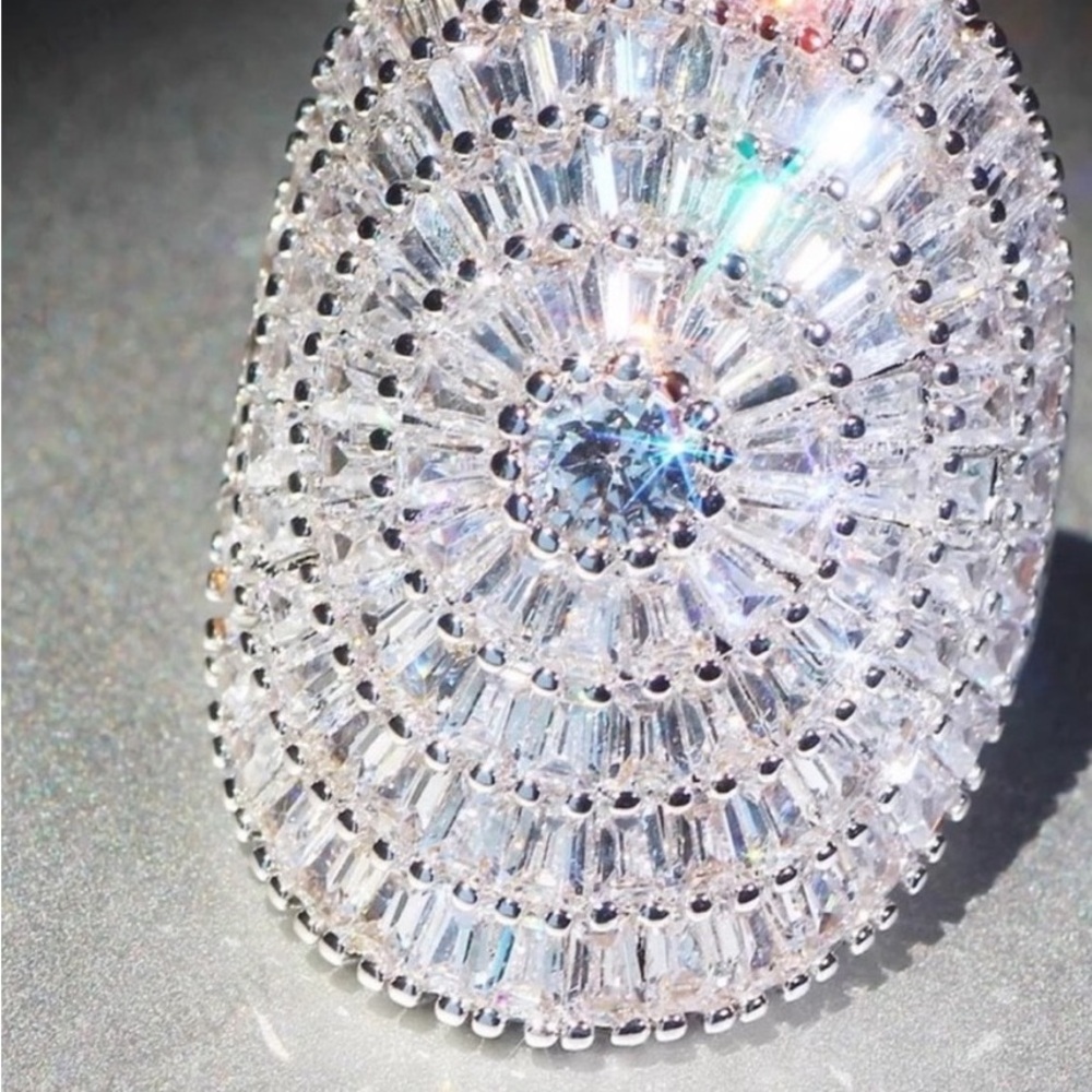 Silver Crystal Round Statement Ring - Clear - image 4